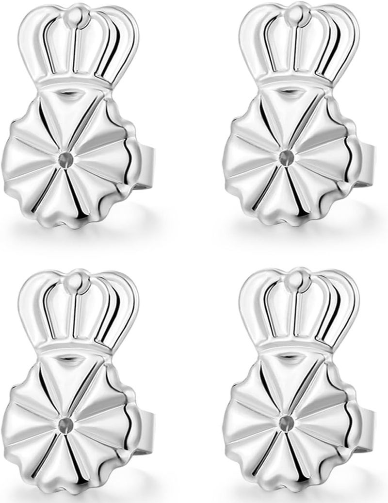 DELECOE Earring Lifters Hypoallergenic Earring Backs for Droopy Ears Adjustable 14K Gold Plated Secure Backs Repacements for Heavy Studs Droopy Earrings (Silver) - Image 1